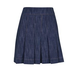 NWOT Akris Punto Dark Wash Blue Italian Designer Denim A-Line Pleated Mini Skirt